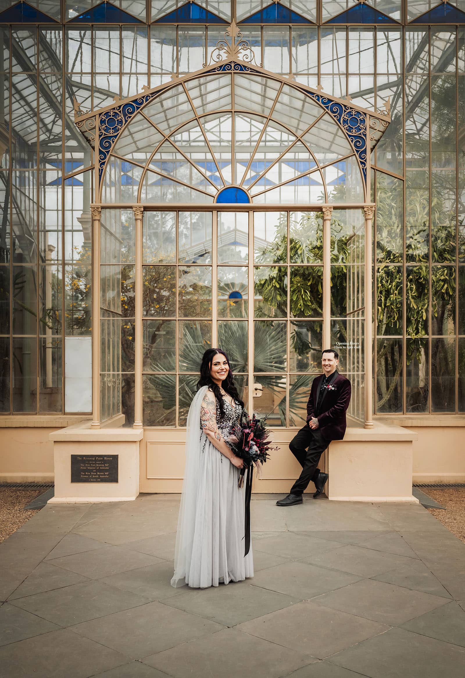 palm house gardens wedding - ayla & drew 171 Bride standing in front of old green house