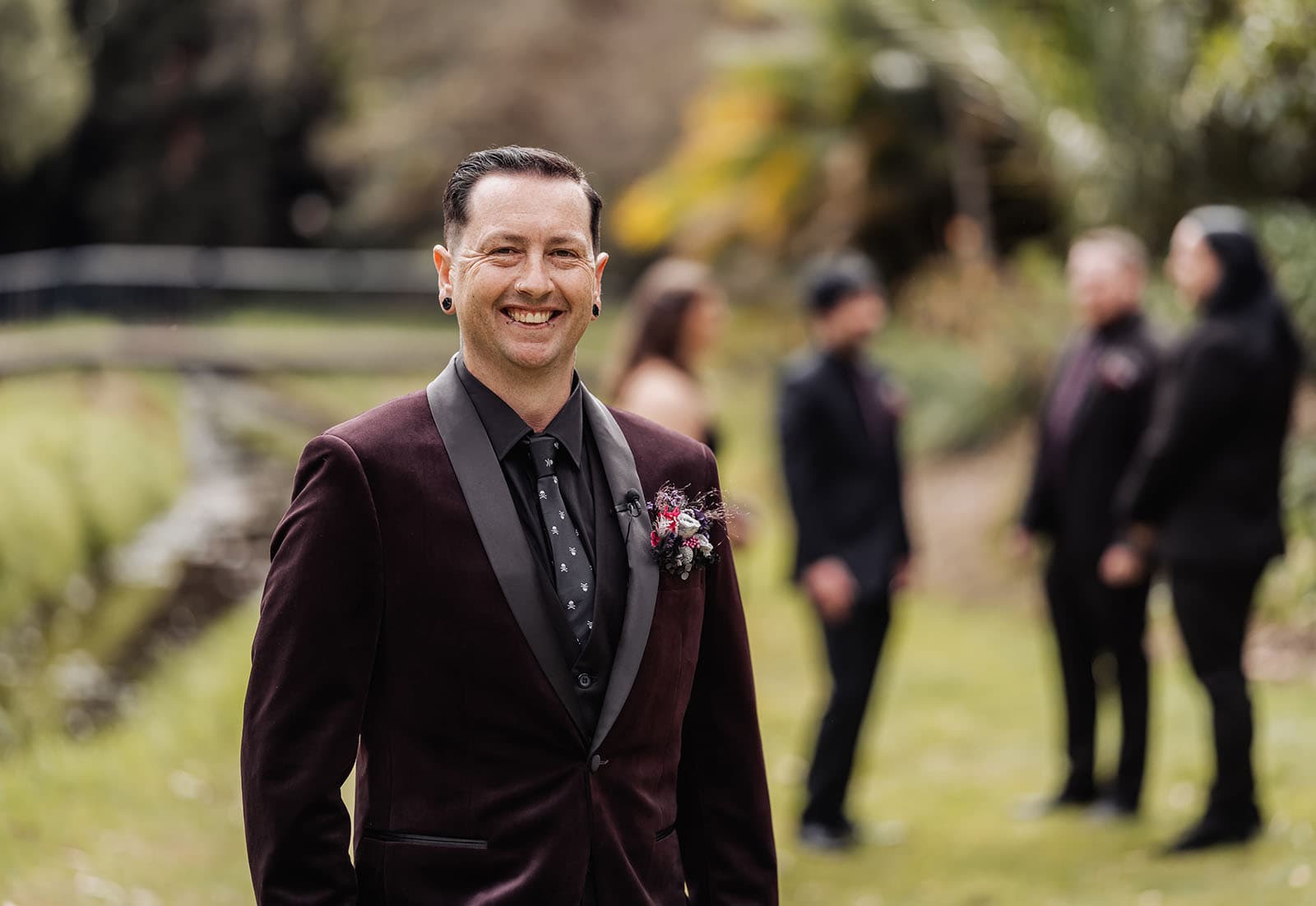 palm house gardens wedding - ayla & drew 135 Groom in front of broomsmen party