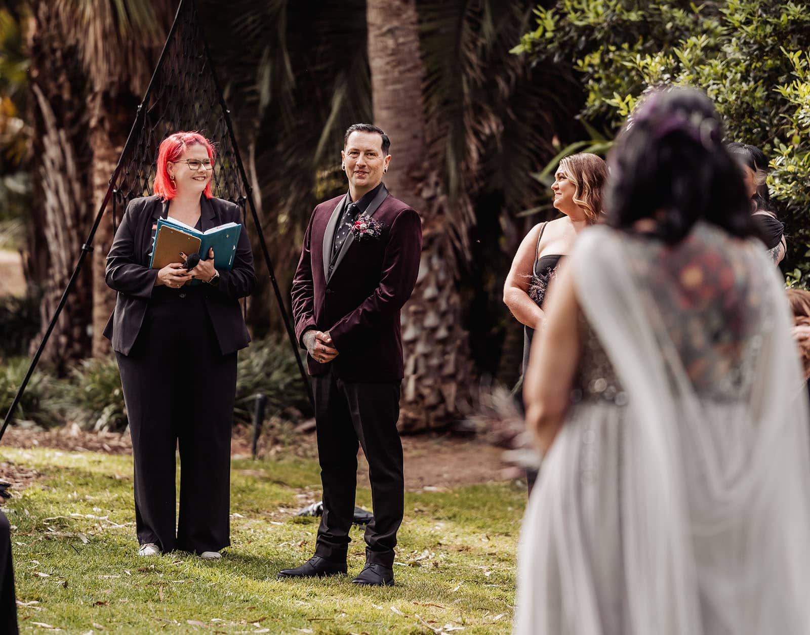 palm house gardens wedding - ayla & drew 142 Groom watching his bride approach