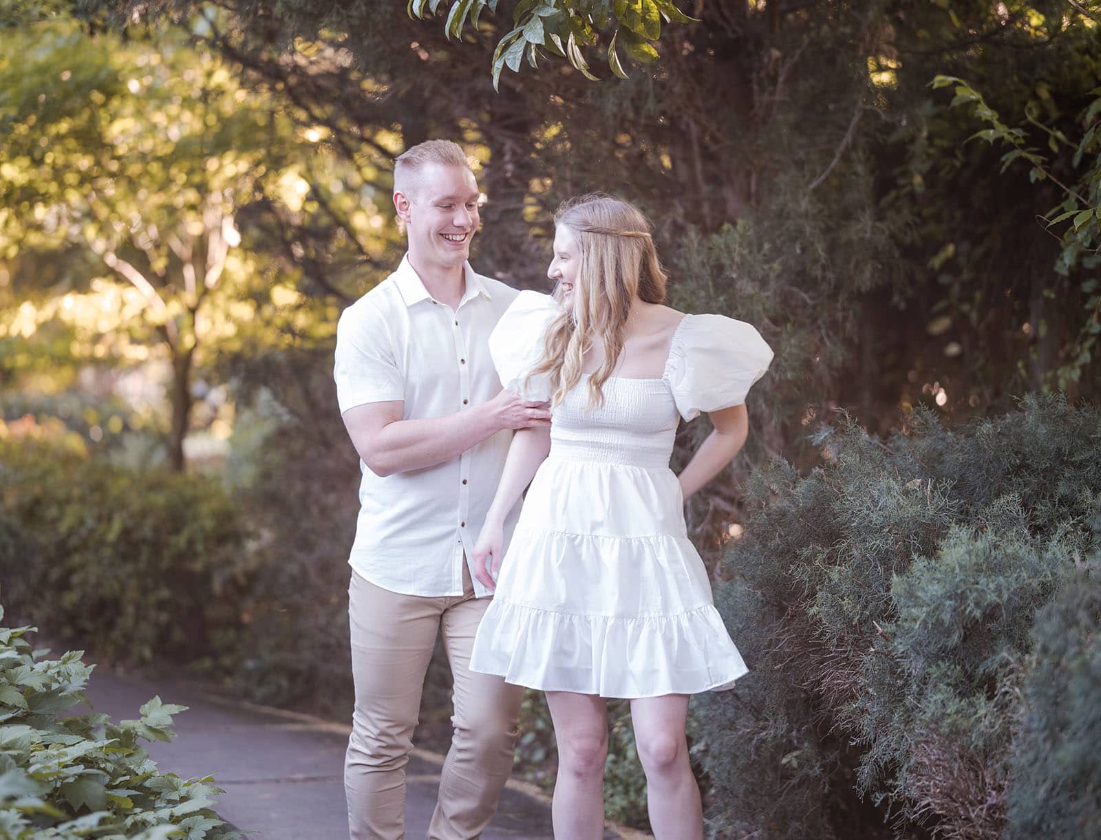 adelaide parklands engagement shoot - stacey & jacob 187 Laughing couple under maple trees
