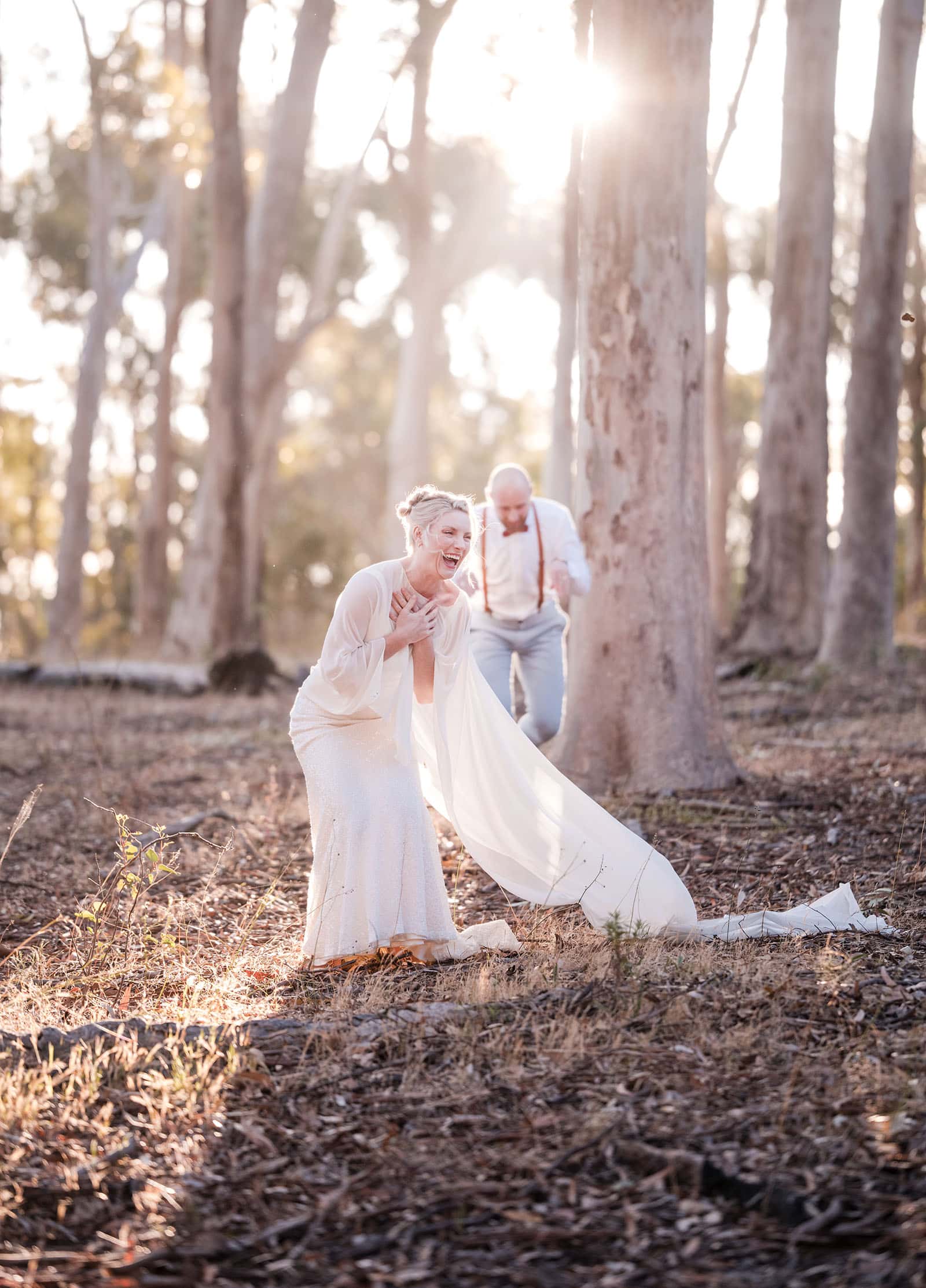 belair national park engagement shoot - lindsey & jaden 12 Joyful wedding couple in sunset forest scenery