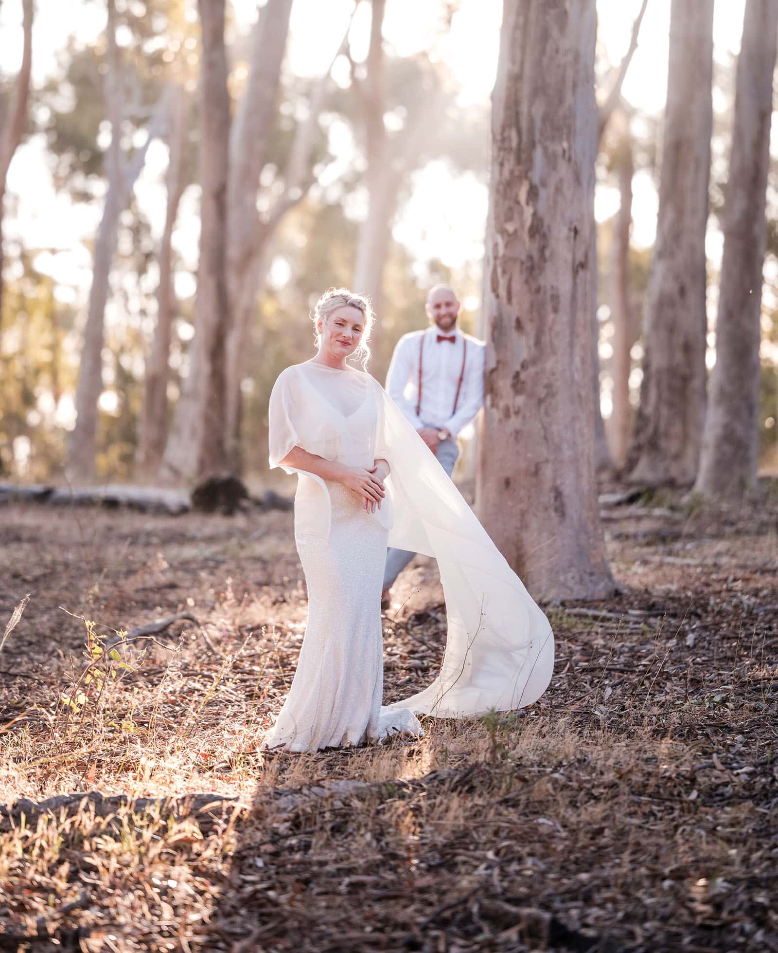 belair national park engagement shoot - lindsey & jaden 11 Elegant bride and groom in forest sunset wedding