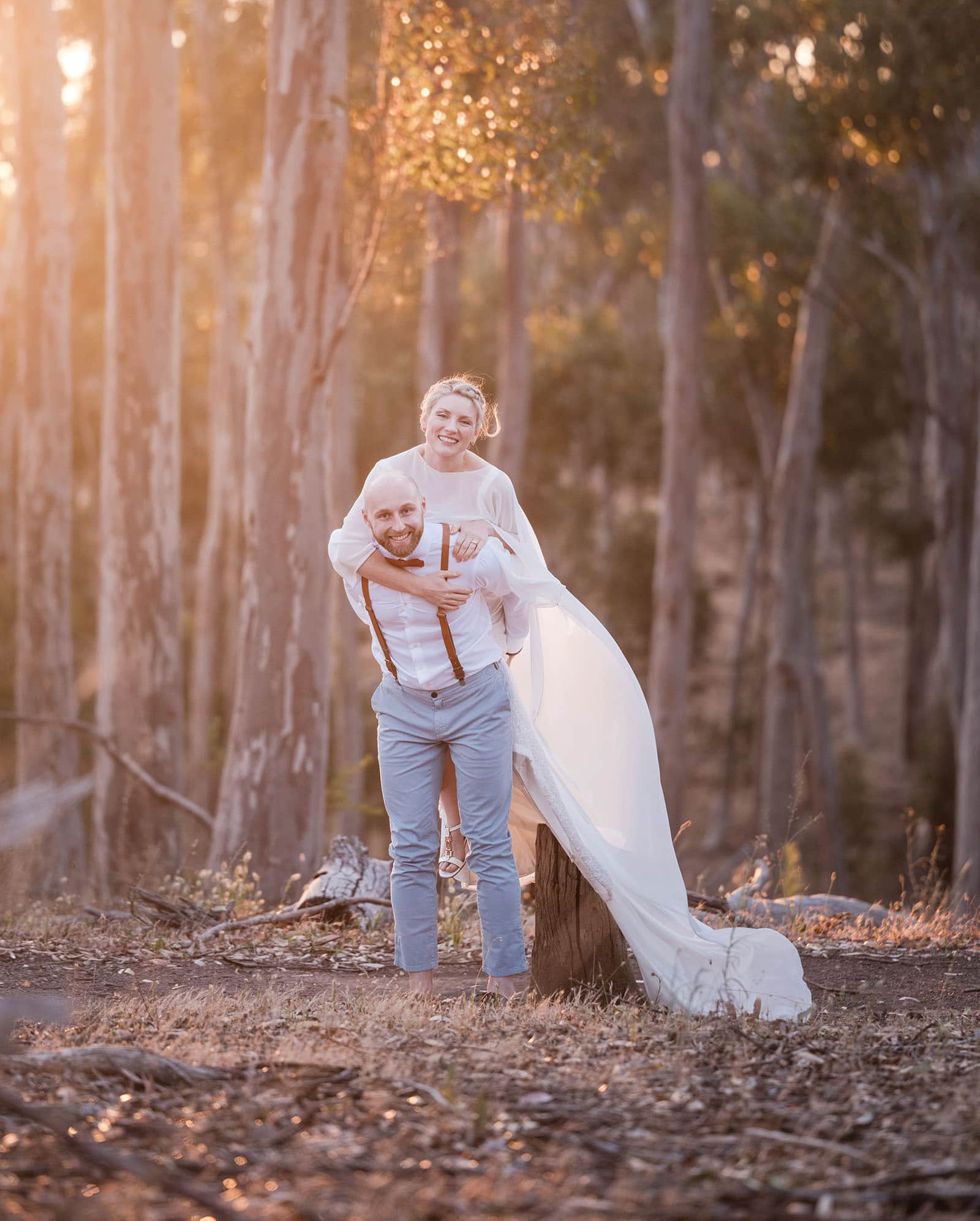 belair national park engagement shoot - lindsey & jaden 40 Couple in wedding attire enjoying sunset in forest