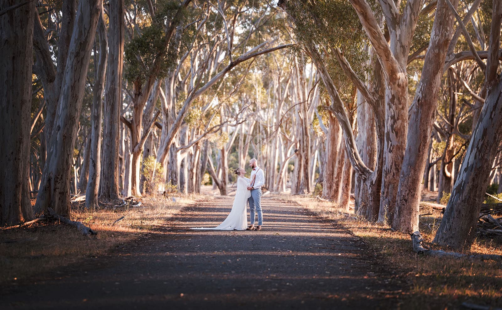 belair national park engagement shoot - lindsey & jaden 26 Wedding couple embracing in forest pathway