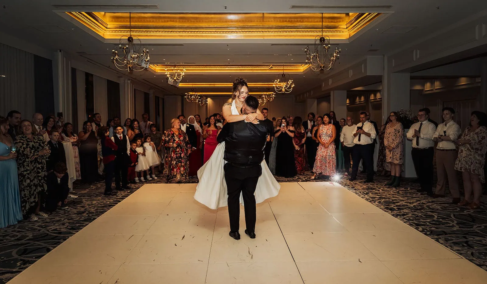 botanic gardens, araucaria avenue wedding - jade & hazim 72 Newlywed couple sharing a romantic first dance at their elegant wedding reception.