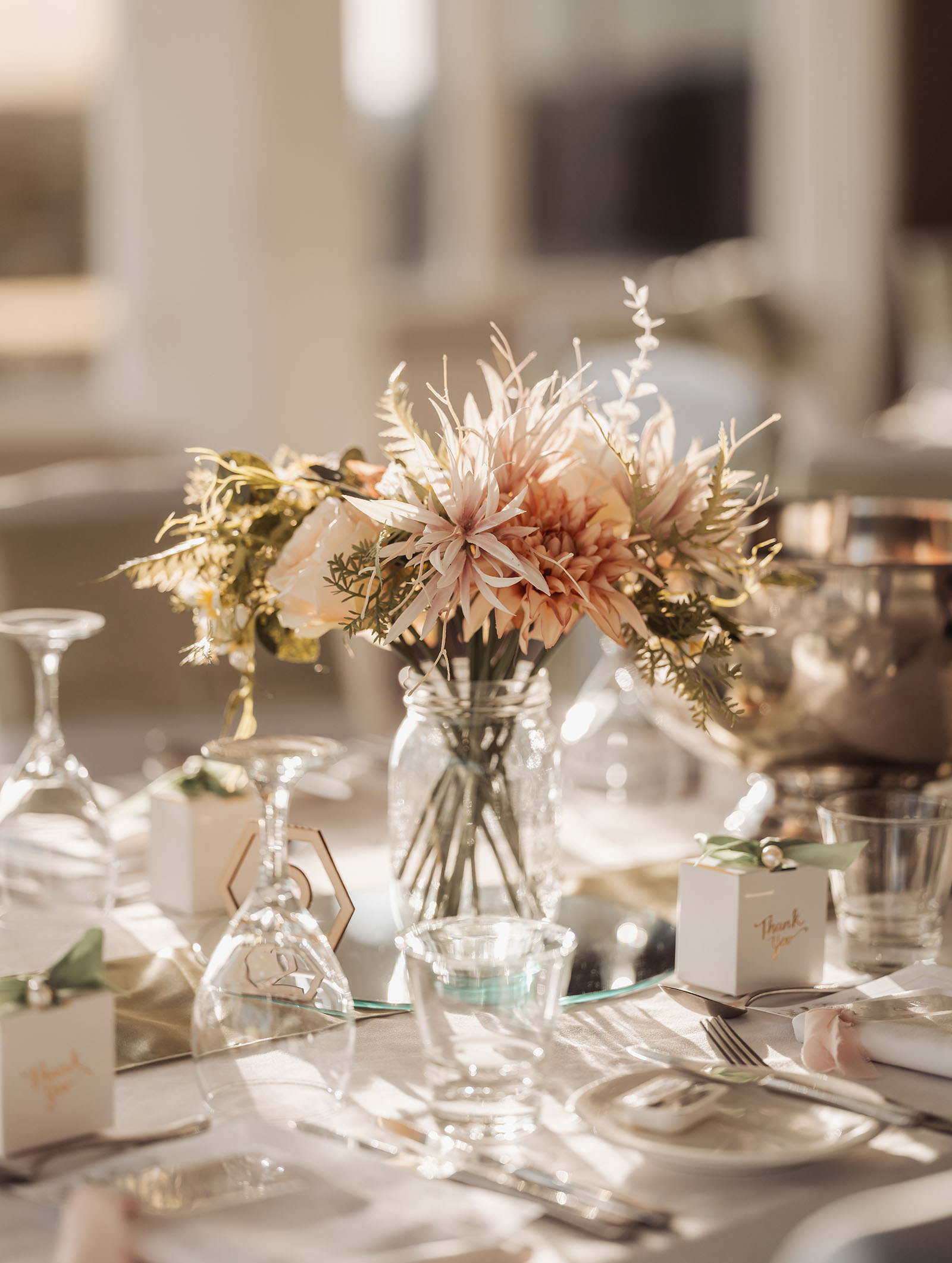botanic gardens adelaide wedding - melanie & adrian 262 Elegant dining table with fine china, cutlery, and candles for a sophisticated dinner setting.