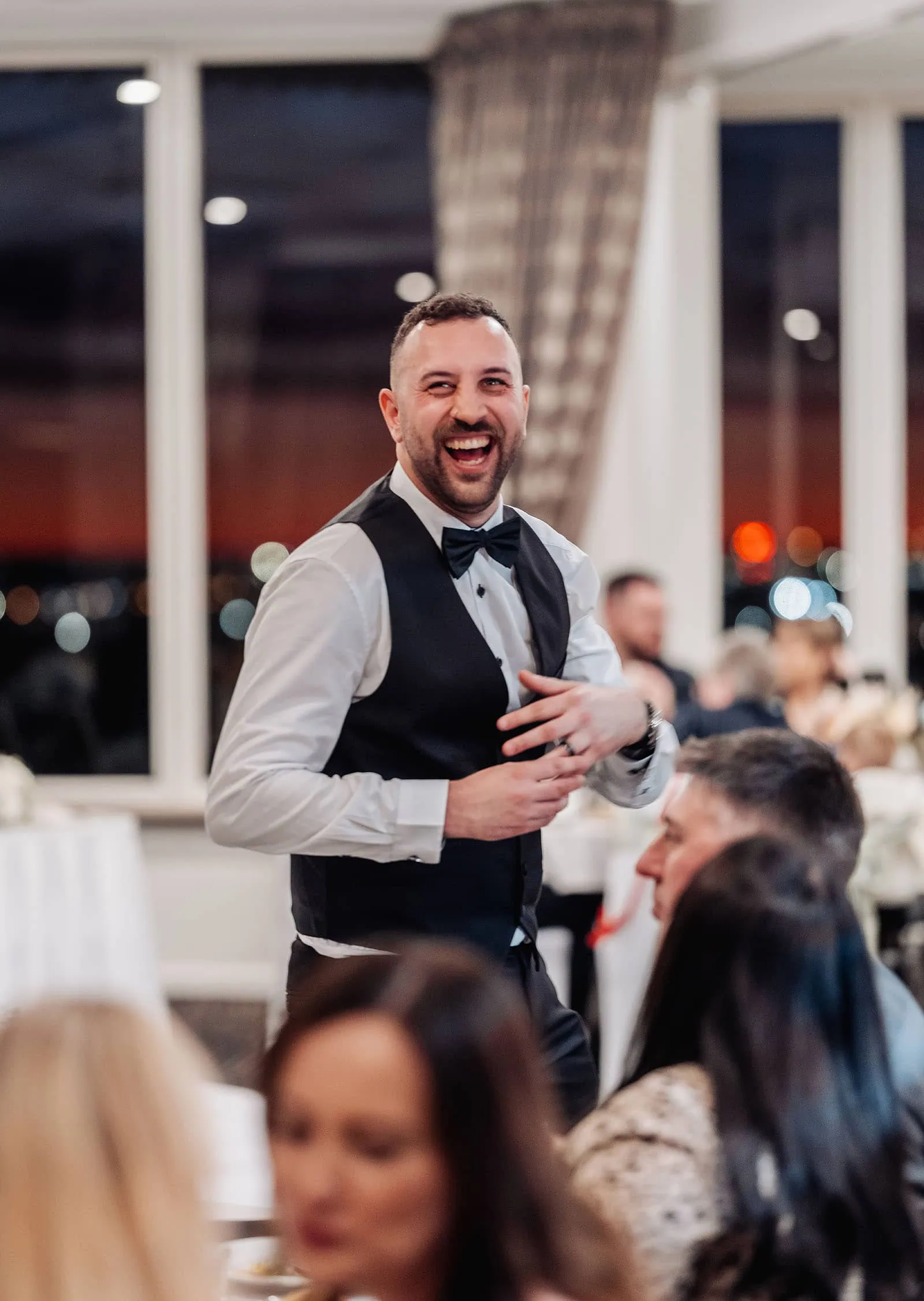 botanic gardens adelaide wedding - melanie & adrian 272 Elegant evening gala with guests in formal attire celebrating.
