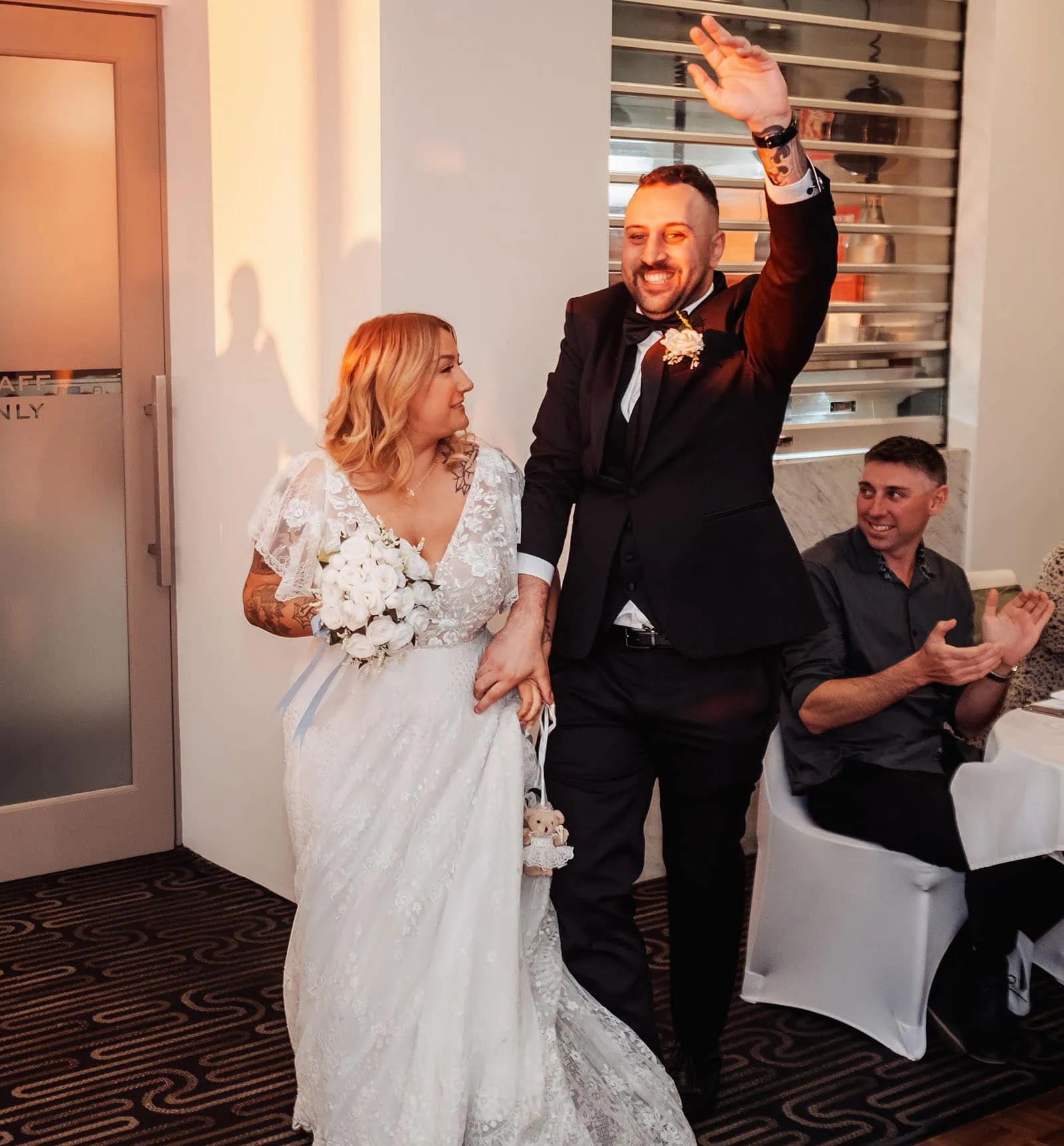 botanic gardens adelaide wedding - melanie & adrian 266 Bride and groom joyfully celebrate their wedding day with laughter and love.