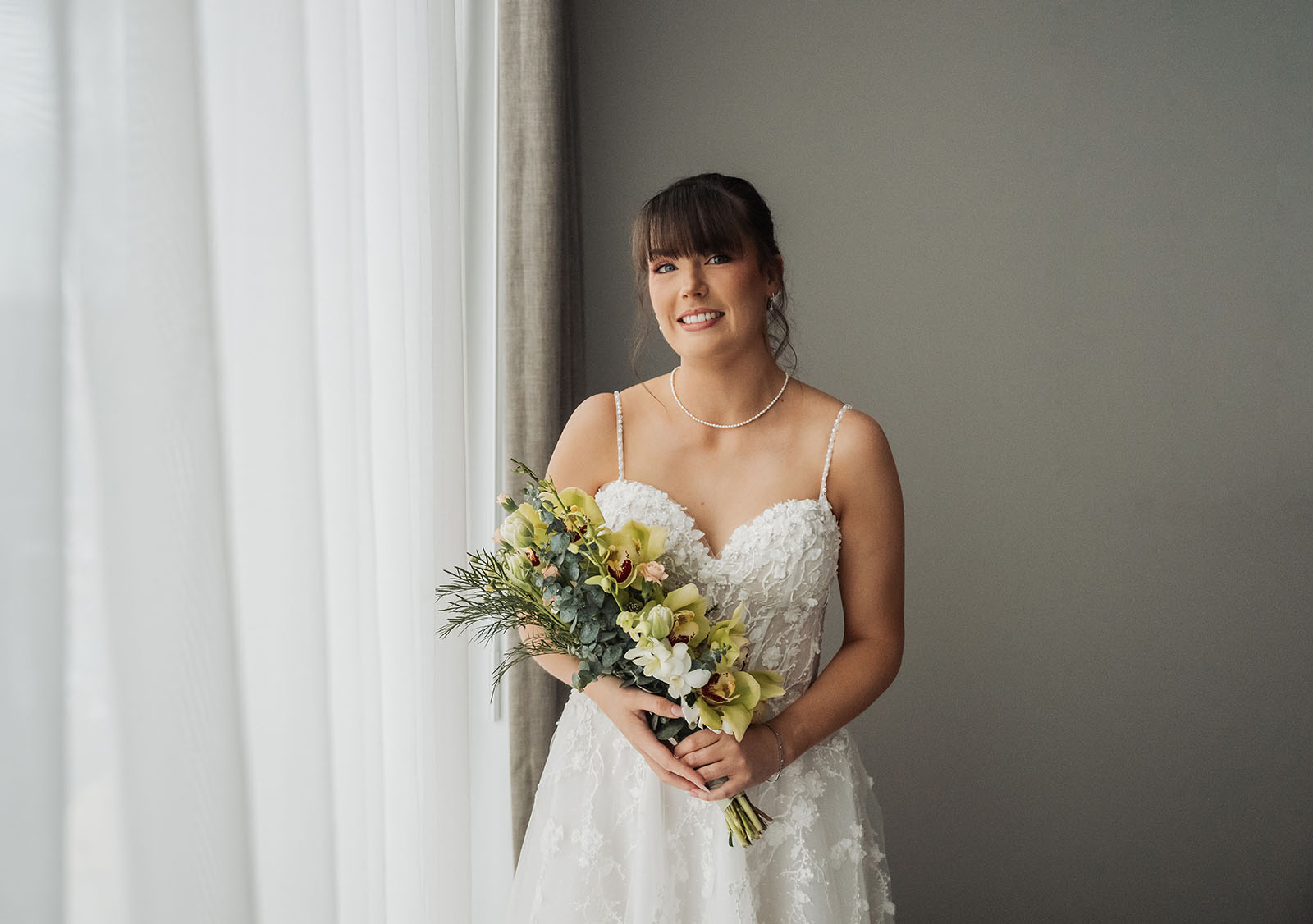 adelaide botanic gardens summerhouse wedding - belinda & ian 151 Bride in a stunning elegant wedding gown with delicate lace details.