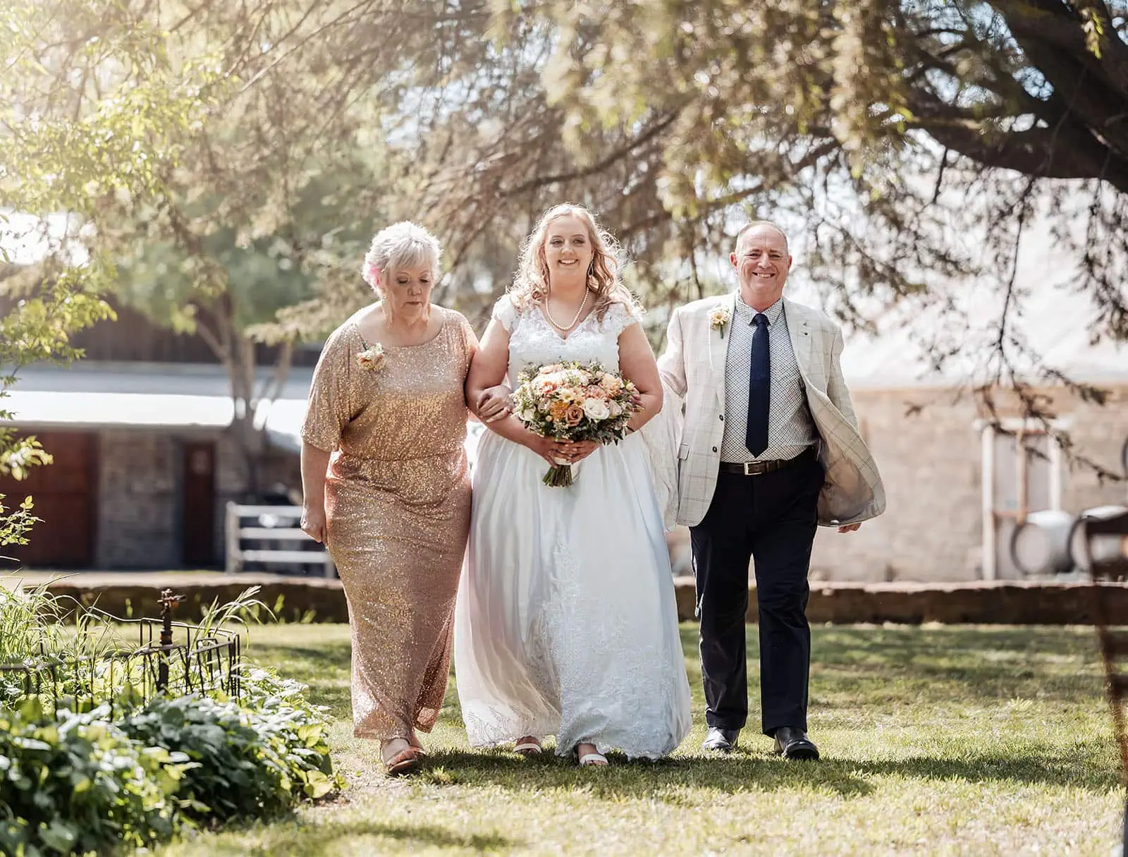 grand cru estate wedding - isabella & nick 120 Bride walking outdoors in beautiful wedding procession.