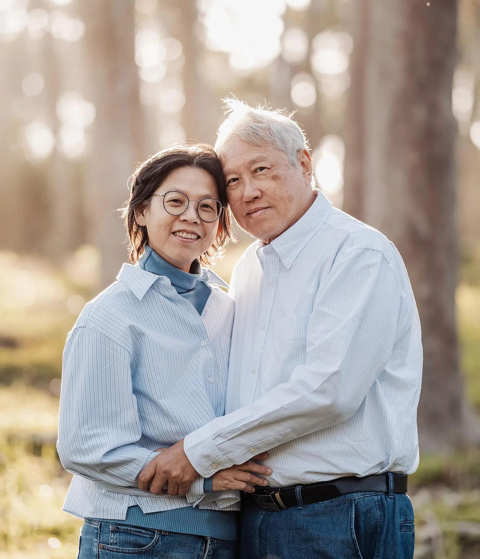 belair family photography 106 Elderly couple enjoying sunset outdoors, golden hour light, senior happiness, serene landscape.