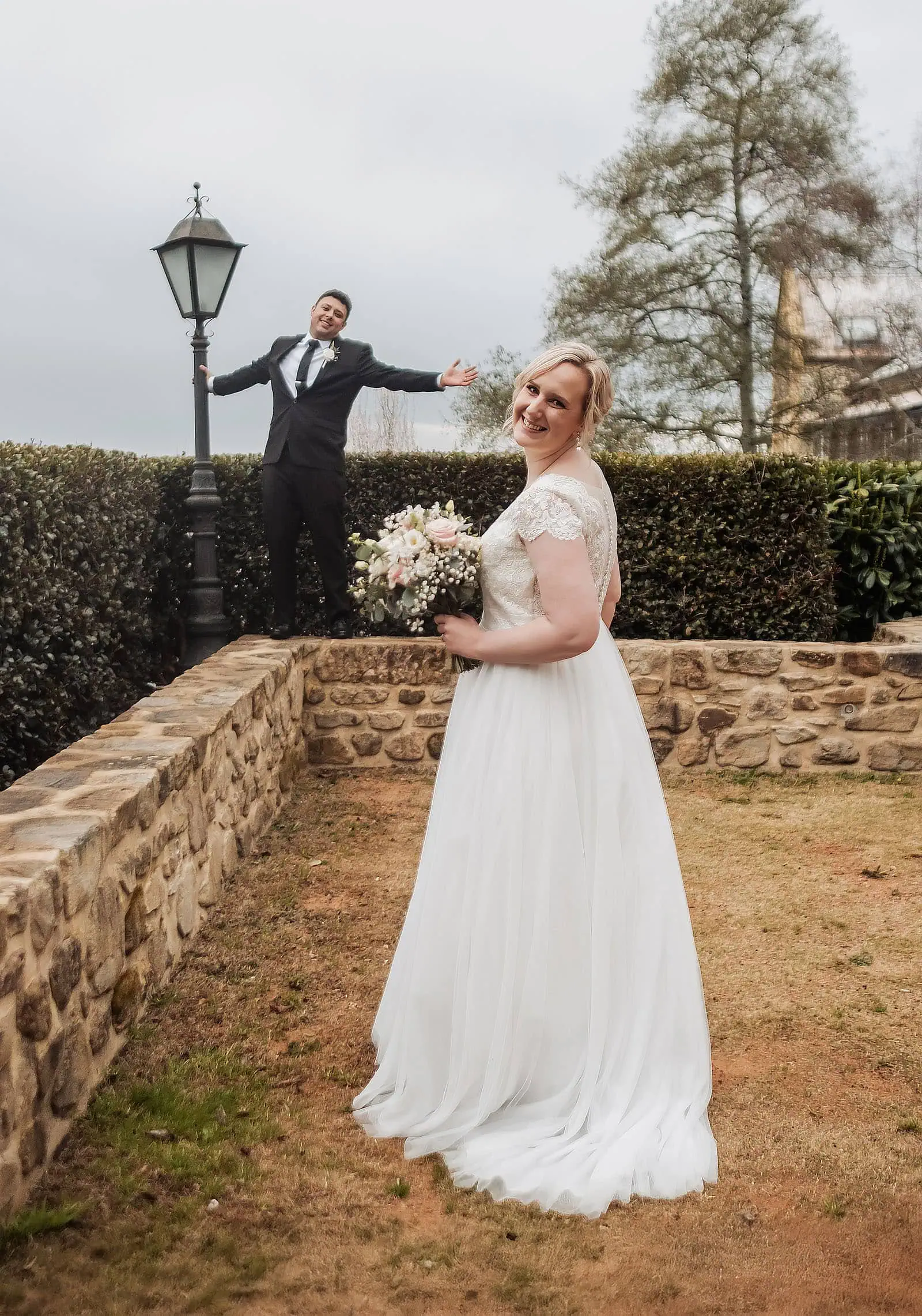 mt lofty house elopement - kimberley & michael 199 Outdoor wedding celebration with happy couple and guests enjoying sunny, scenic venue.