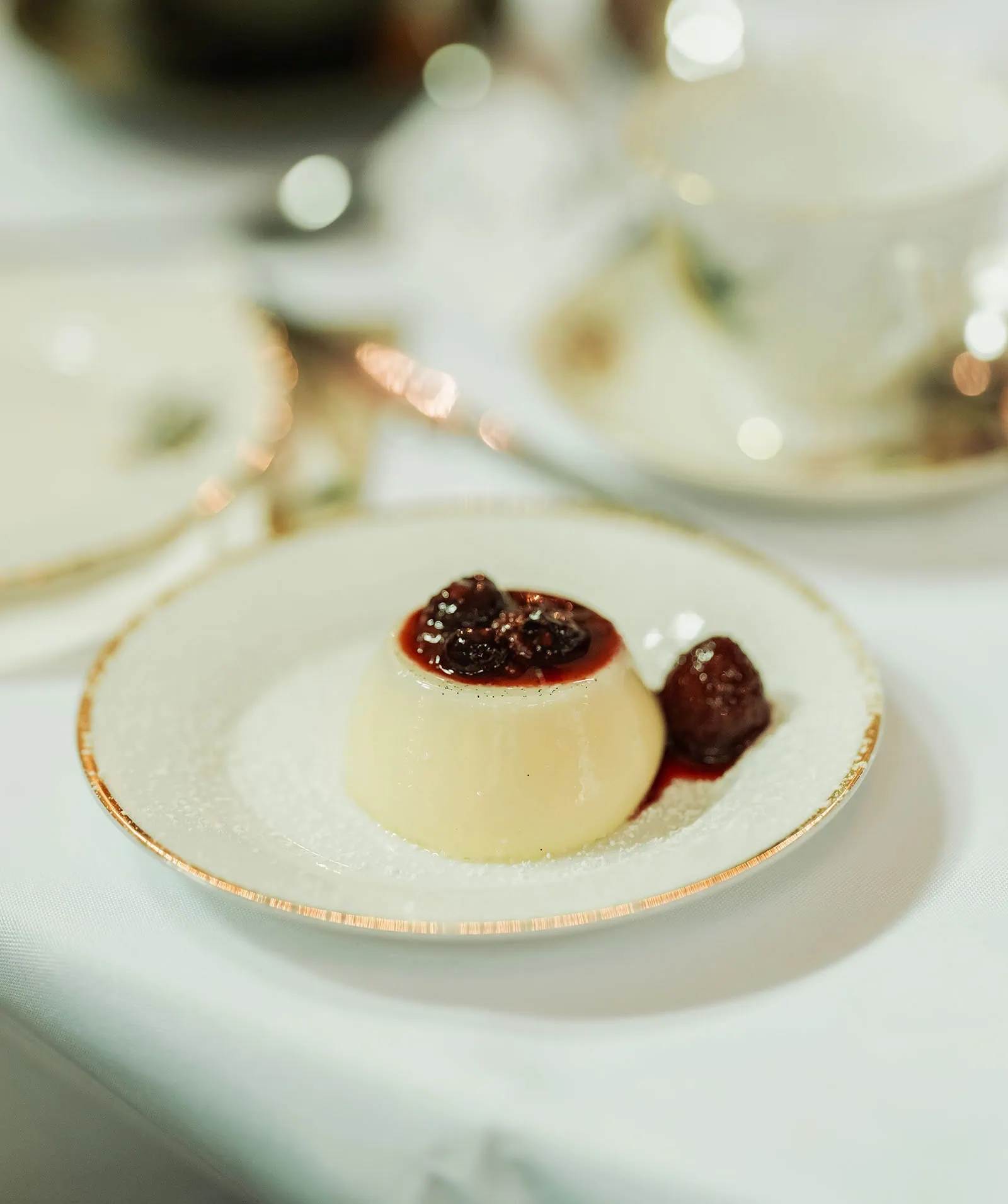 utopia waterfall gully wedding - sally & ben 258 Panna cotta dessert topped with berry compote.