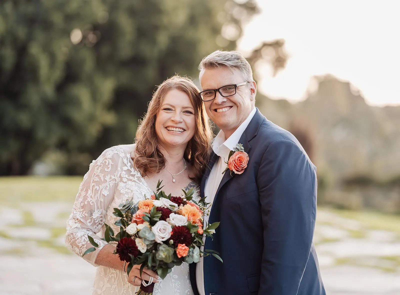 carrick hill wedding - jo & david 304 Happy couple celebrates wedding in picturesque garden.