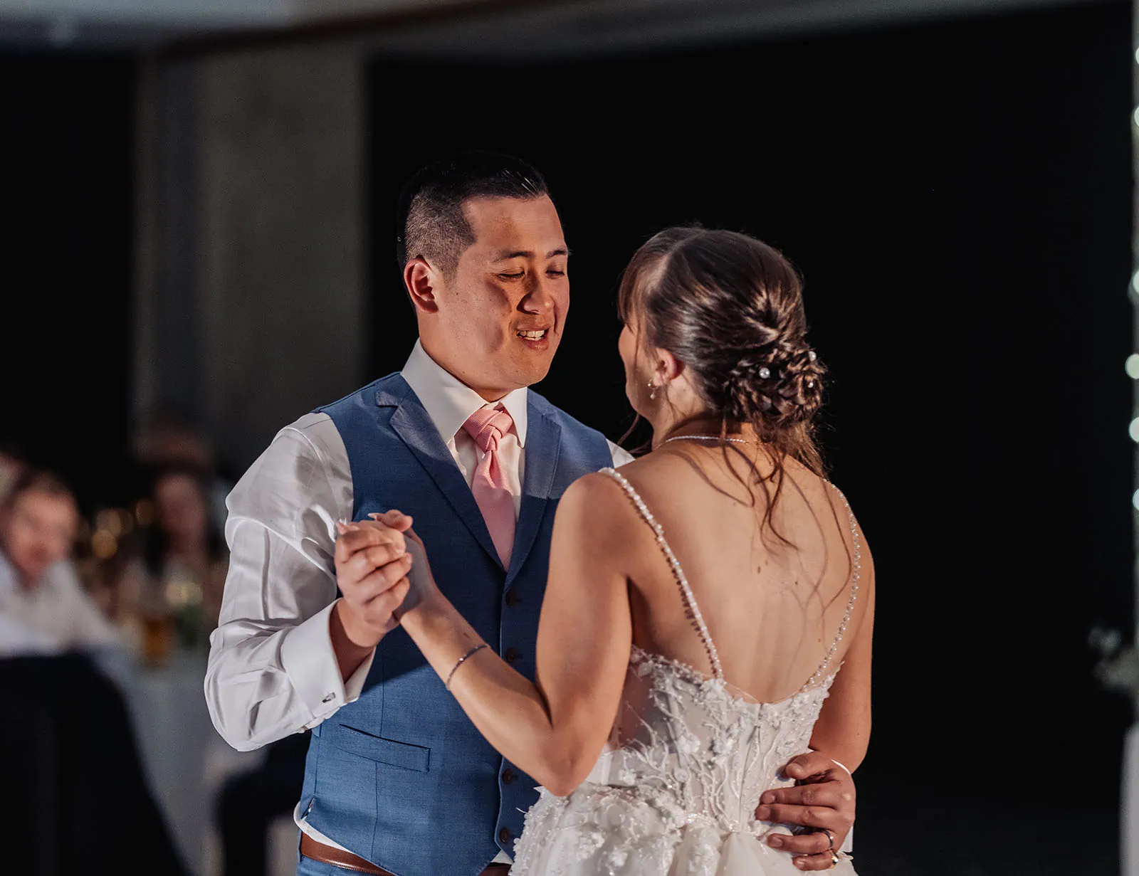 adelaide botanic gardens summerhouse wedding - belinda & ian 208 Bride and groom dancing joyfully at wedding reception.