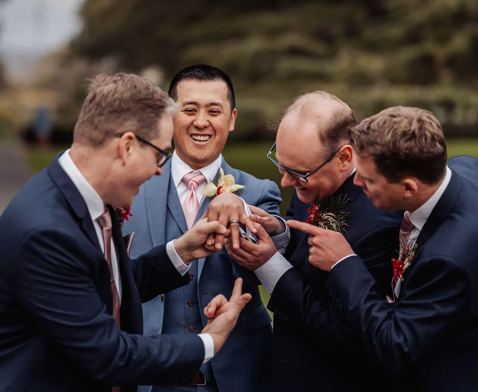 adelaide botanic gardens summerhouse wedding - belinda & ian 193 Joyful bride and groom sharing a moment at elegant outdoor wedding ceremony.