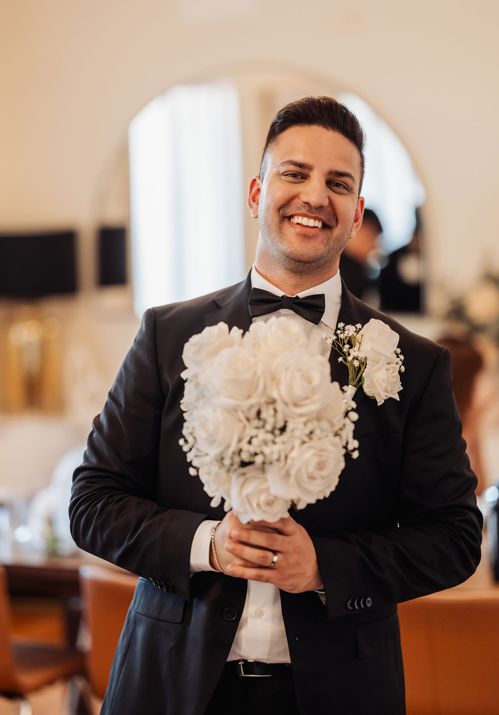 sunnybrae rose garden wedding - celina & anuj 54 Elegant party setting with luxury decor featuring gold, ivory, and floral accents.
