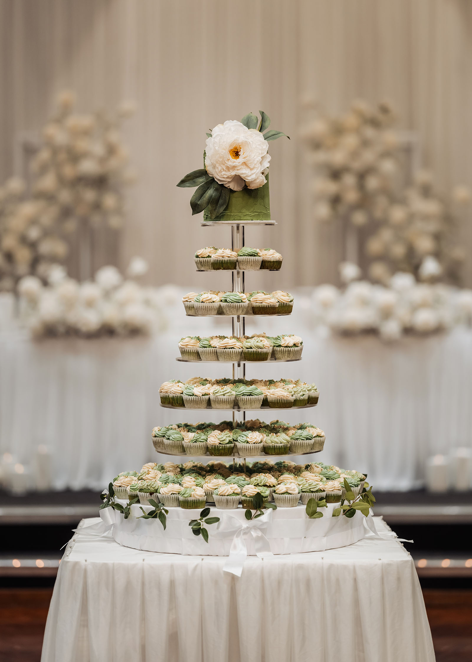 sunnybrae rose garden wedding - celina & anuj 67 Elegant Cupcake Tower Displayed at a Wedding Reception.