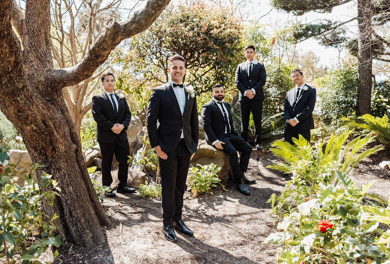 sunnybrae rose garden wedding - celina & anuj 30 Elegant formal garden with manicured hedges and vibrant flower beds.