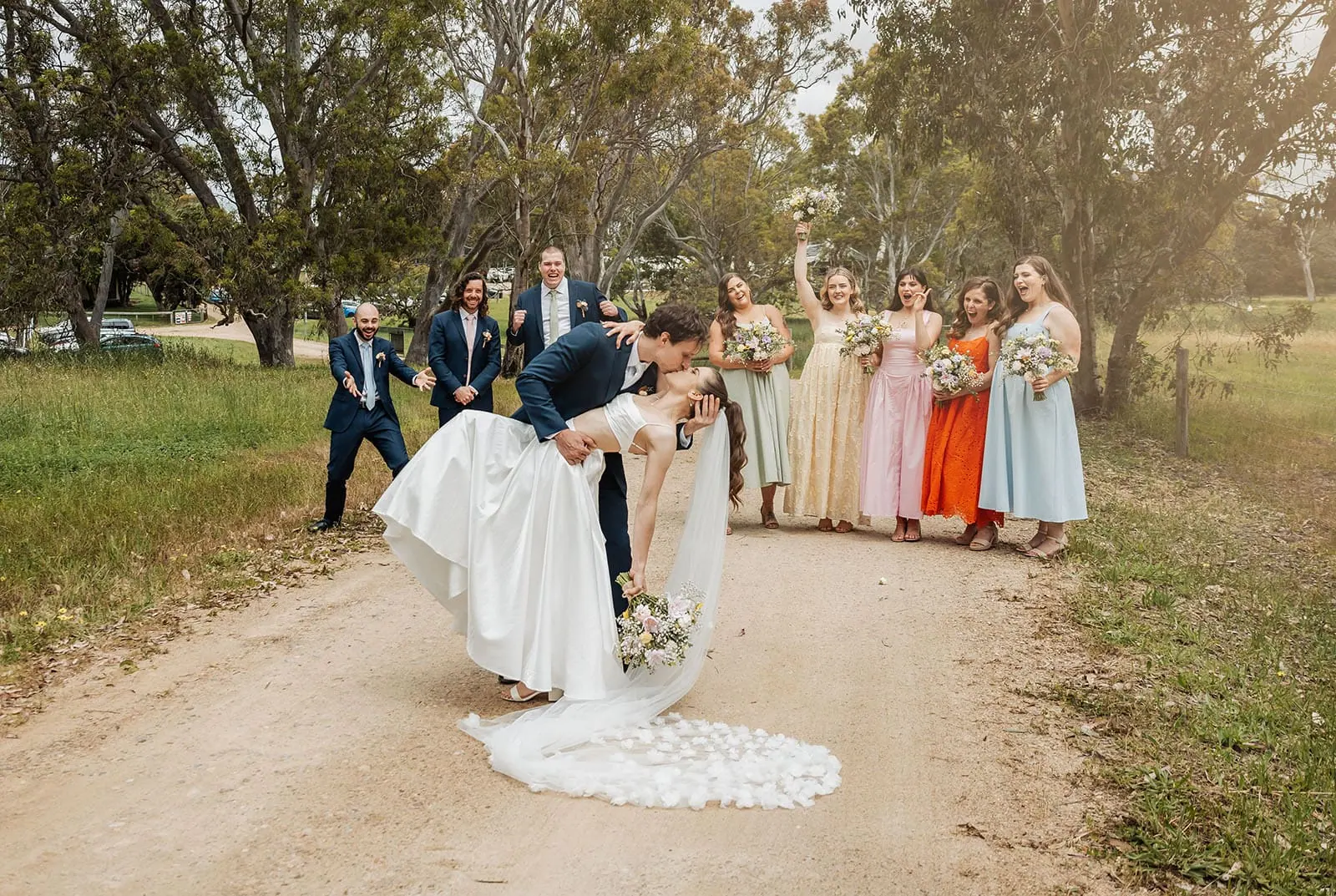 fleurieu cherries wedding - kimberley & richard 30 Rustic wedding with bride and groom outdoors.