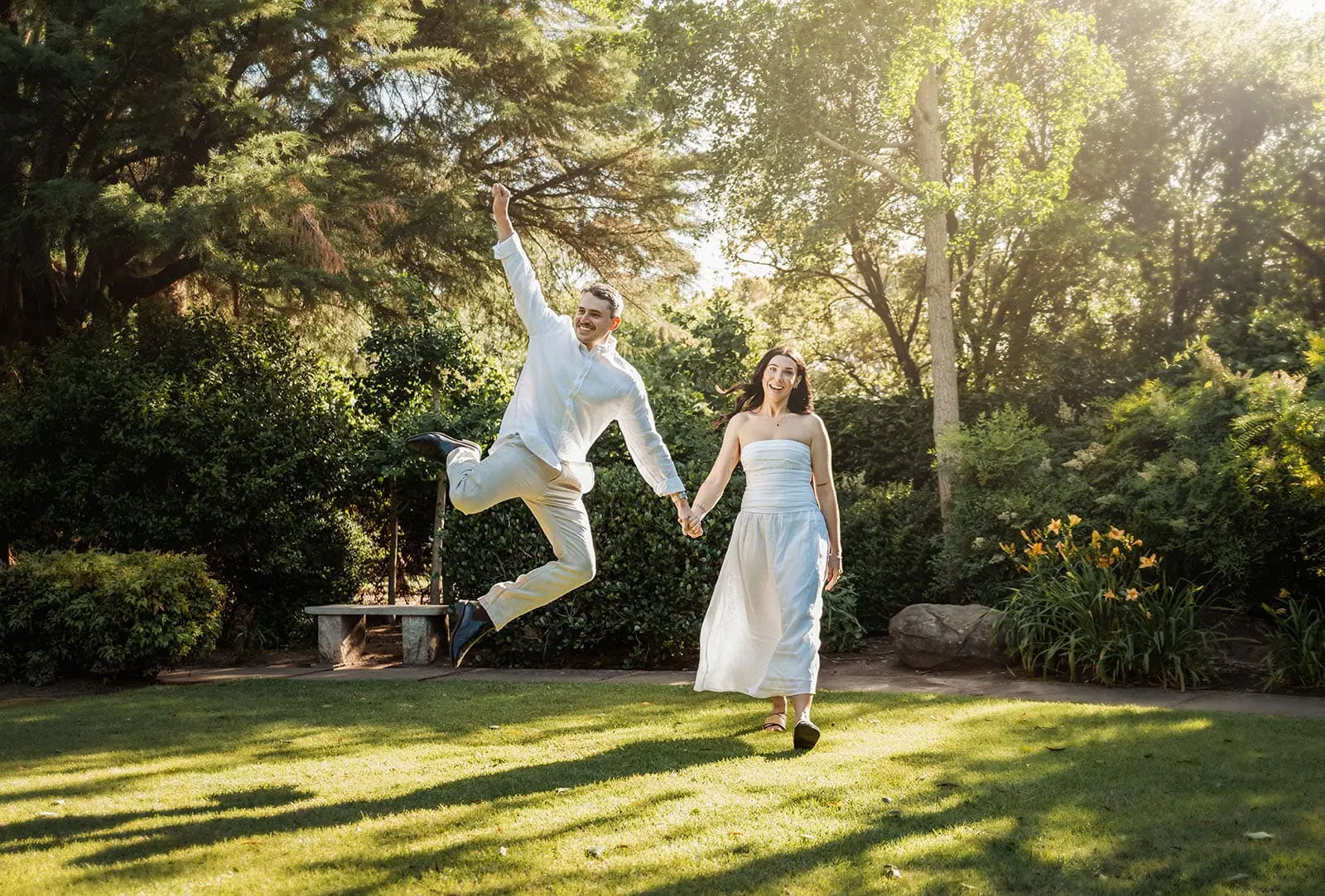 himeji gardens couples shoot - tom & tess 104 Happy couple enjoying a sunny day in the park.