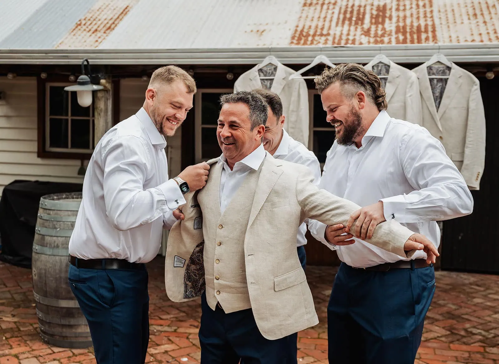 country victoria wedding in corrunnun – rachelle & anthony 285 Men preparing for a party, dressing stylishly, bonding over fashion and grooming.