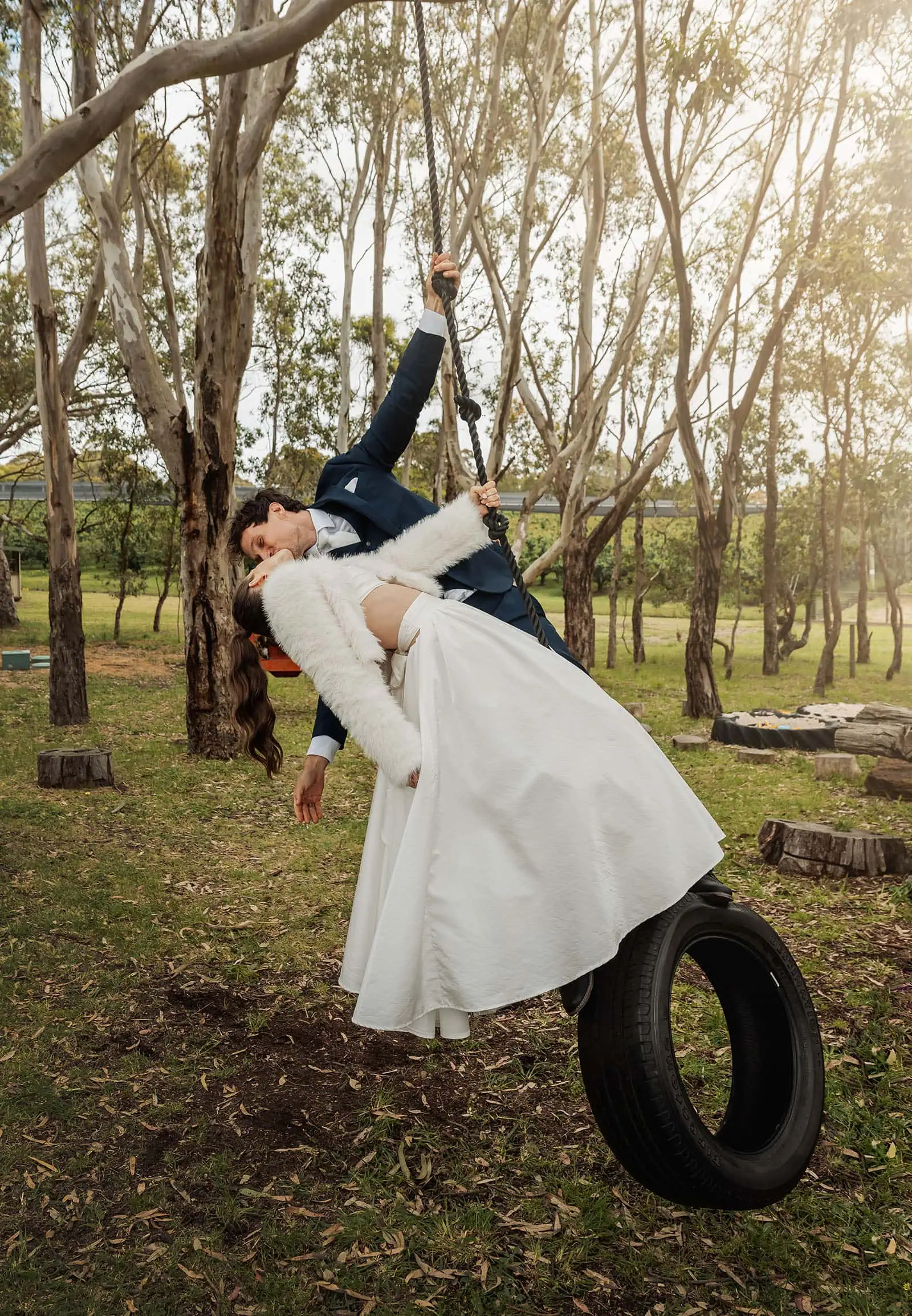 fleurieu cherries wedding - kimberley & richard 49 Romantic sunset with a tire swing hanging from a tree.