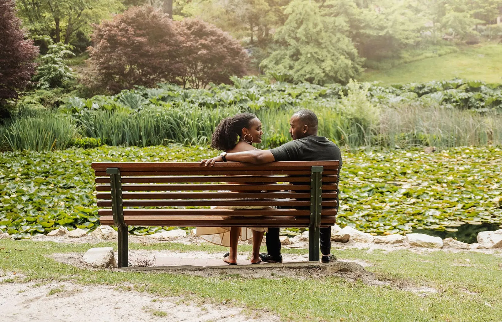mt lofty botanic gardens couples shoot – ruth & emanuel 17 Tranquil couple enjoying a peaceful moment by a pond, nature, relaxation, serenity.
