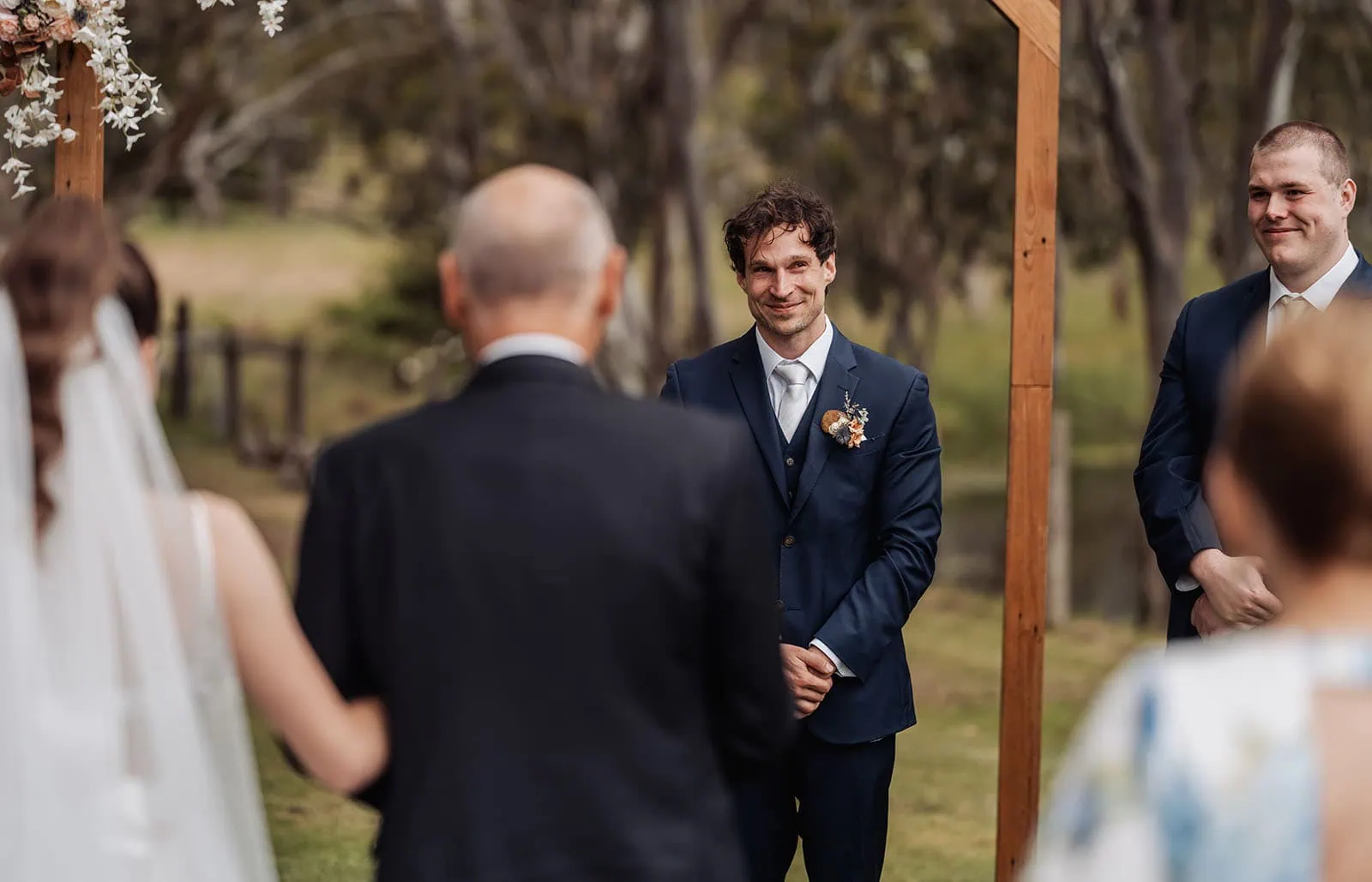 fleurieu cherries wedding - kimberley & richard 7 Bride and groom exchange vows in intimate wedding ceremony.