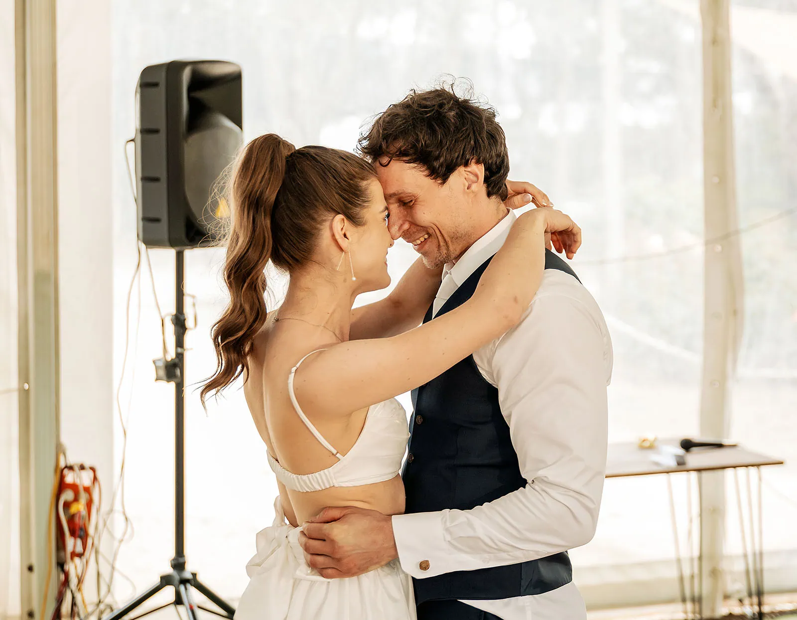 fleurieu cherries wedding - kimberley & richard 59 Newlyweds share a romantic dance at their wedding reception.