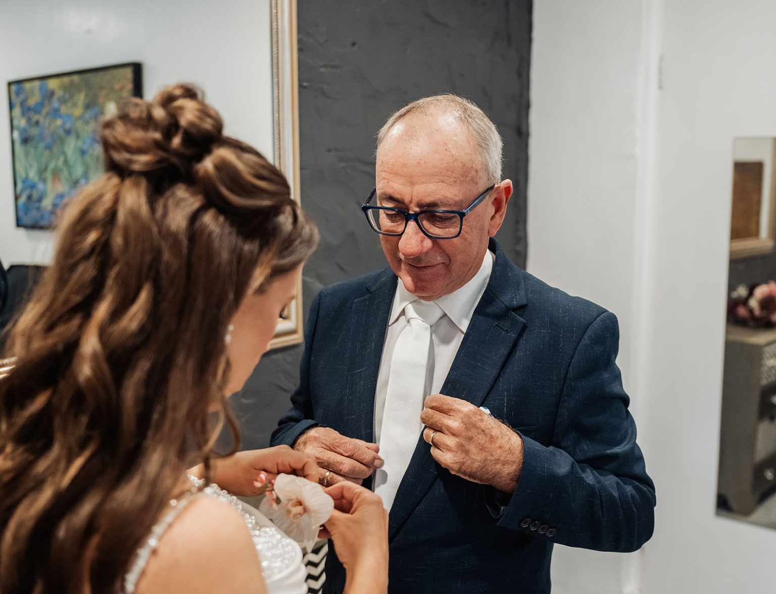 the lane vineyard wedding - caitlyn & craig 97 Father and bride share a touching pre-wedding moment adjusting attire.