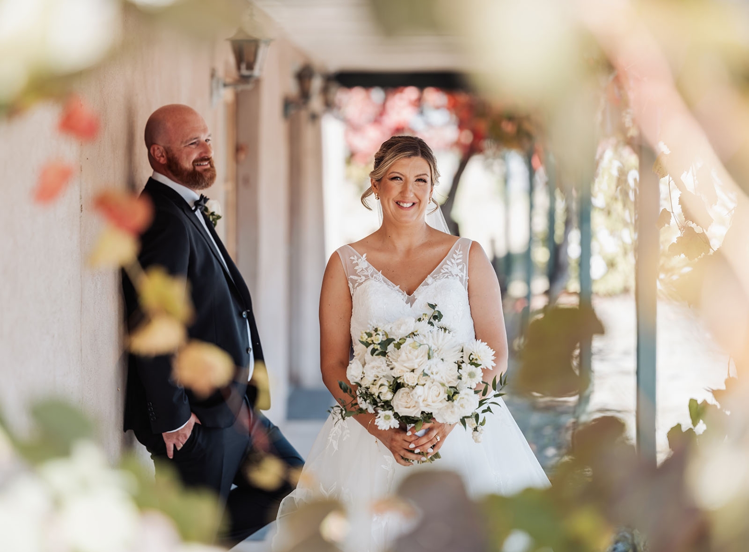 lloyd brothers wedding - dajana & tom 29 Bride and groom in romantic garden setting on wedding day.