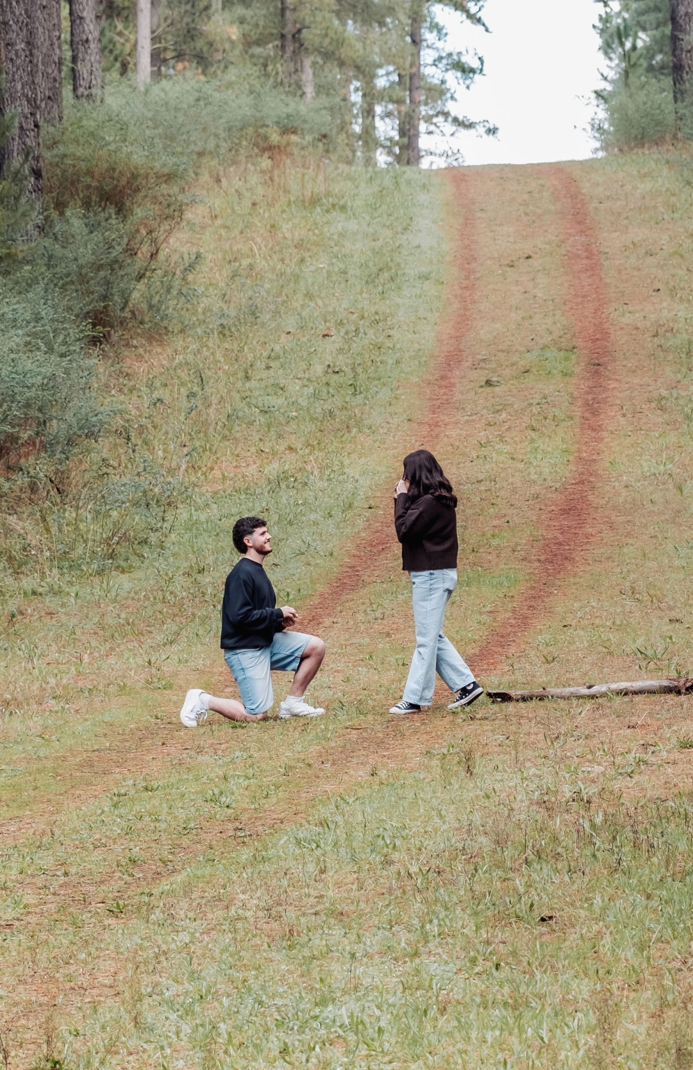 cabn at kuitpo forest proposal - tamsyn & blake 7 Marriage proposal on forest path amid lush greenery, emotional reaction captured.