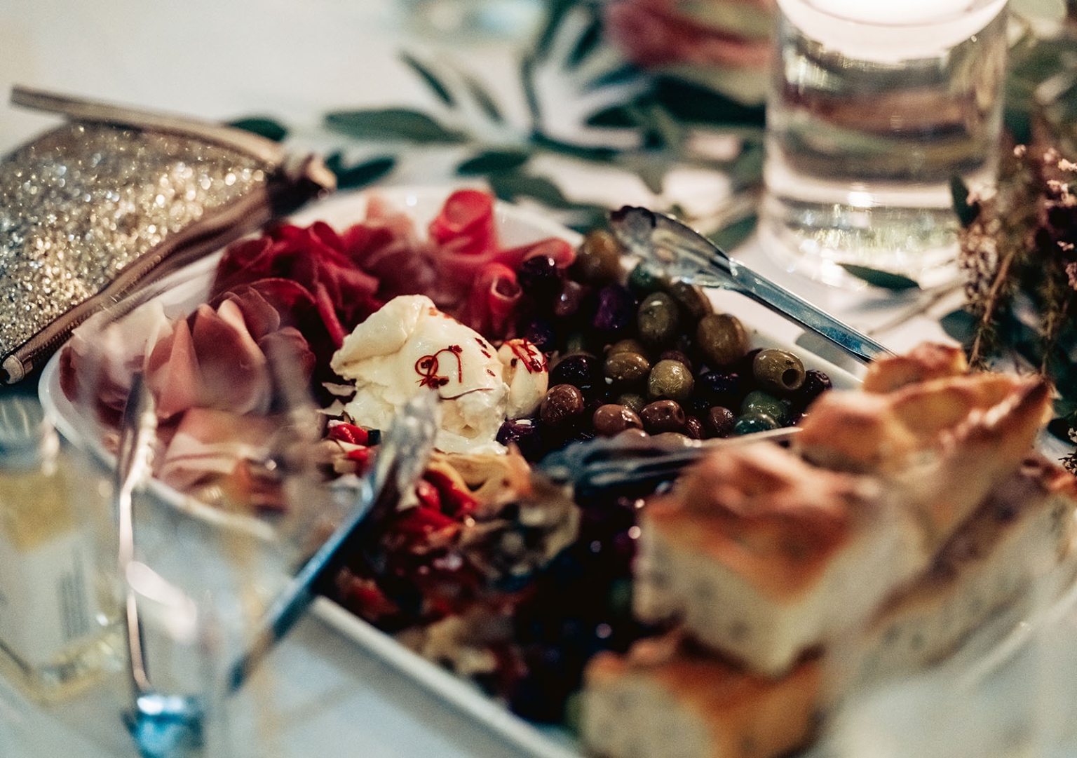 basket range wedding at the manor - leah & wes 70 Elegant antipasto platter with cured meats, olives, cheese, and prosciutto appetizers.