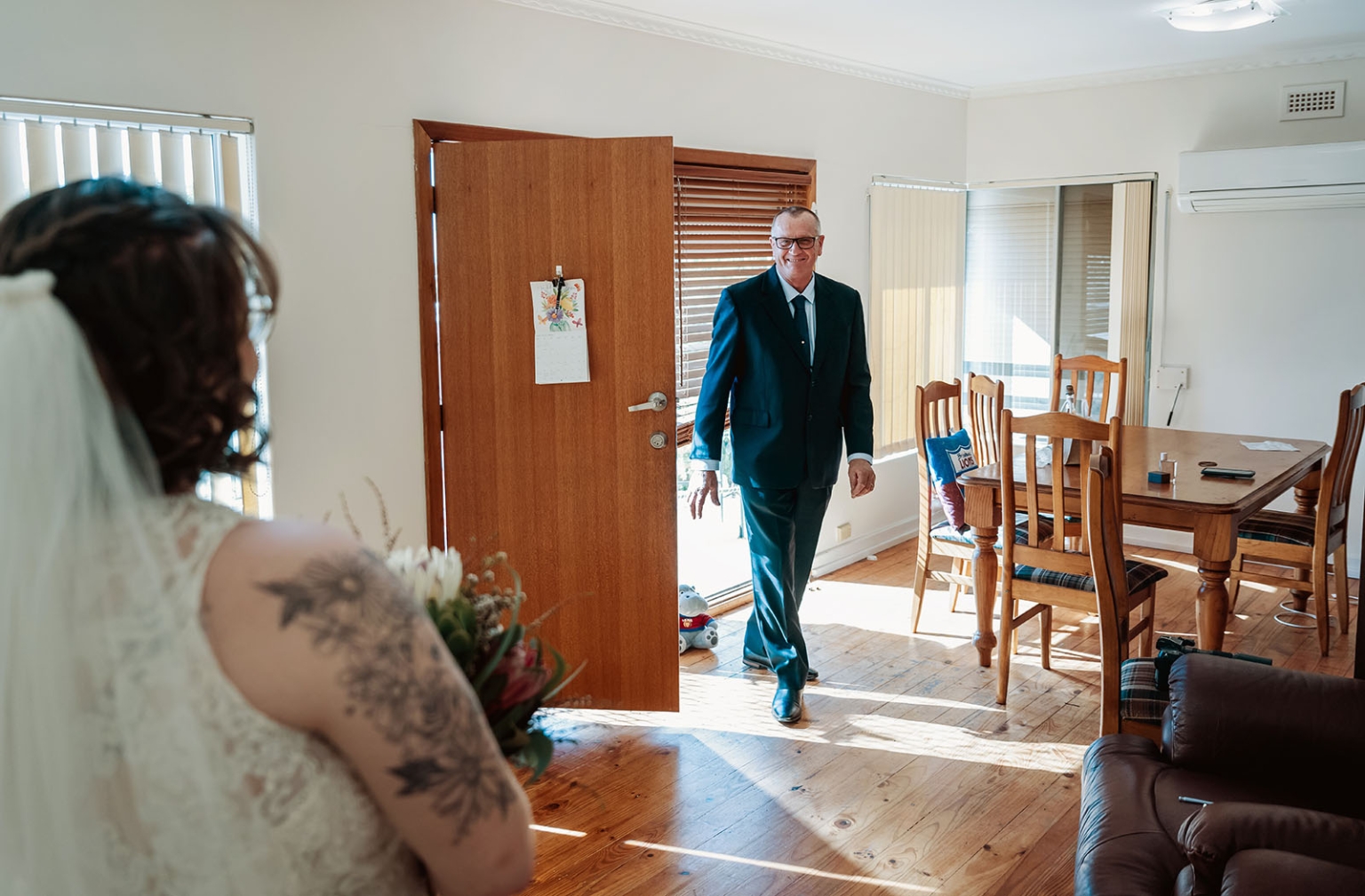 loxton's st peter's church wedding - madeline & brayden 27 Bride and father share emotional first look at home wedding.