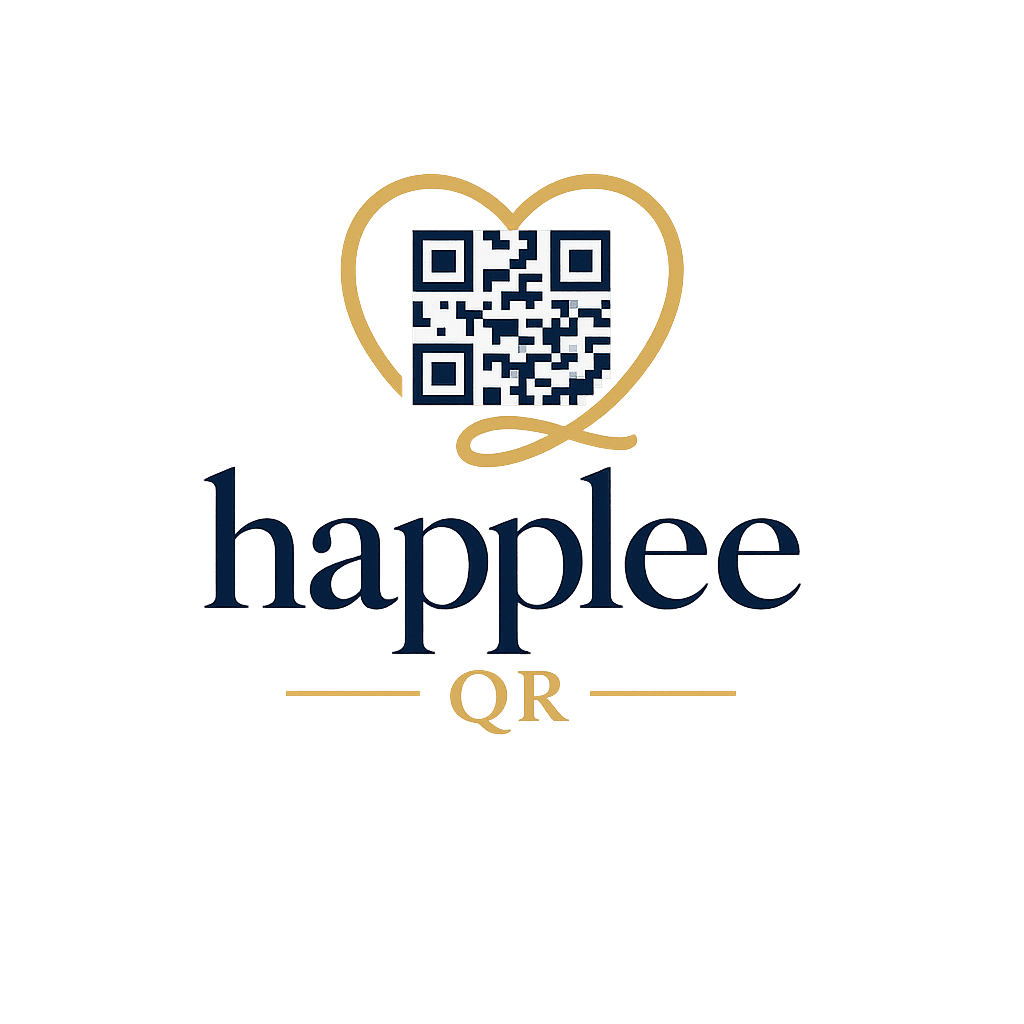 happlee qr golden heart logo Happlee QR logo with golden heart outline and elegant QR code.