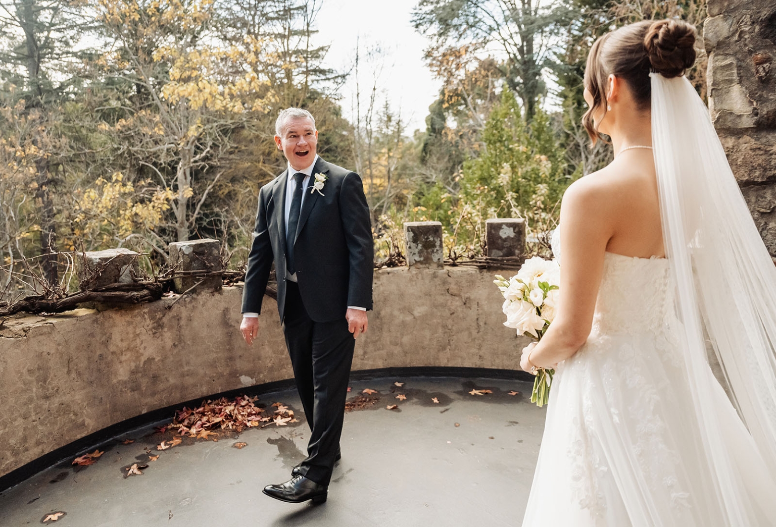 the manor wedding - crystal & mackenzie 31 Bride and father share emotional first look at outdoor autumn wedding.