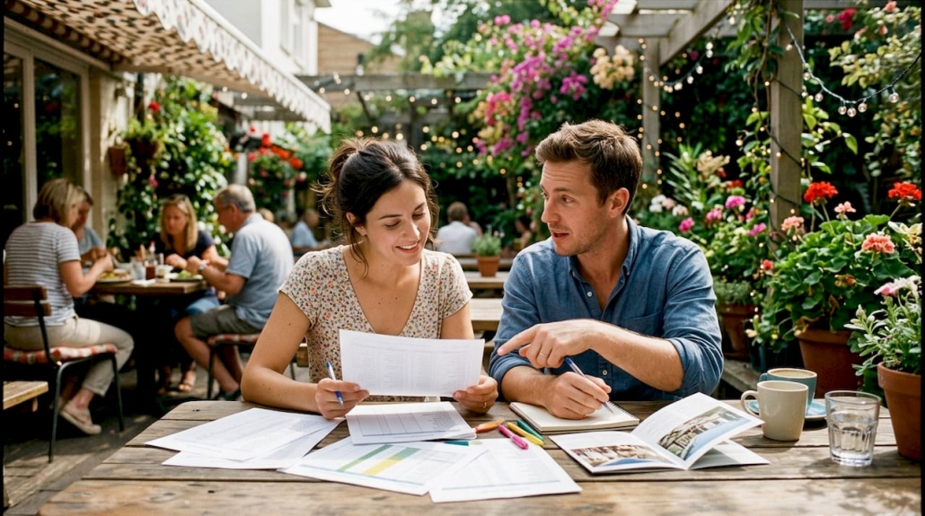 wedding planning tips 2026: your complete aussie guide 3 Hands arranging wedding budget sheets and guest list