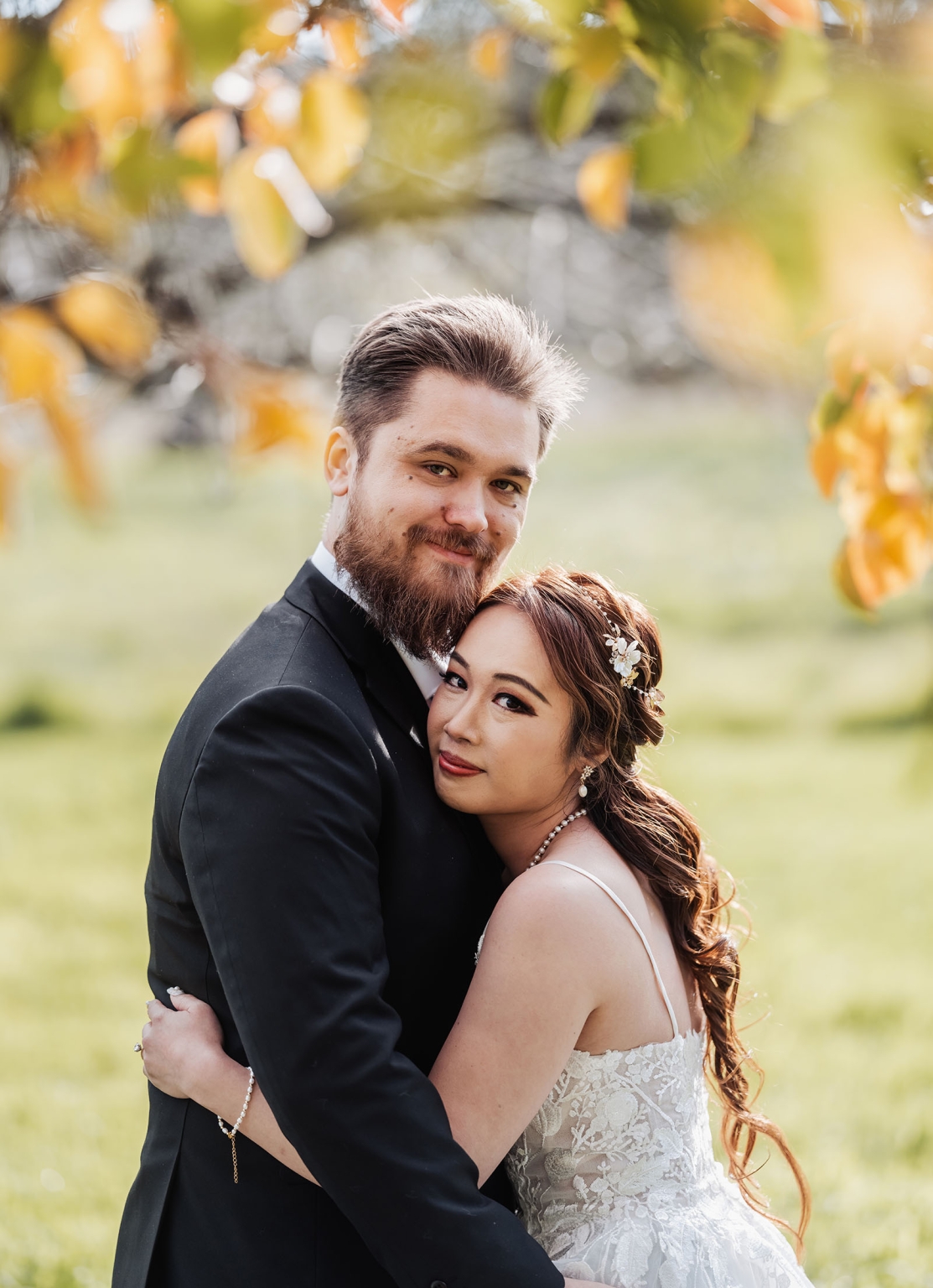 wedding at al-ru farm – teresa & thomas 13 Romantic newlywed couple in outdoor autumn wedding portrait.