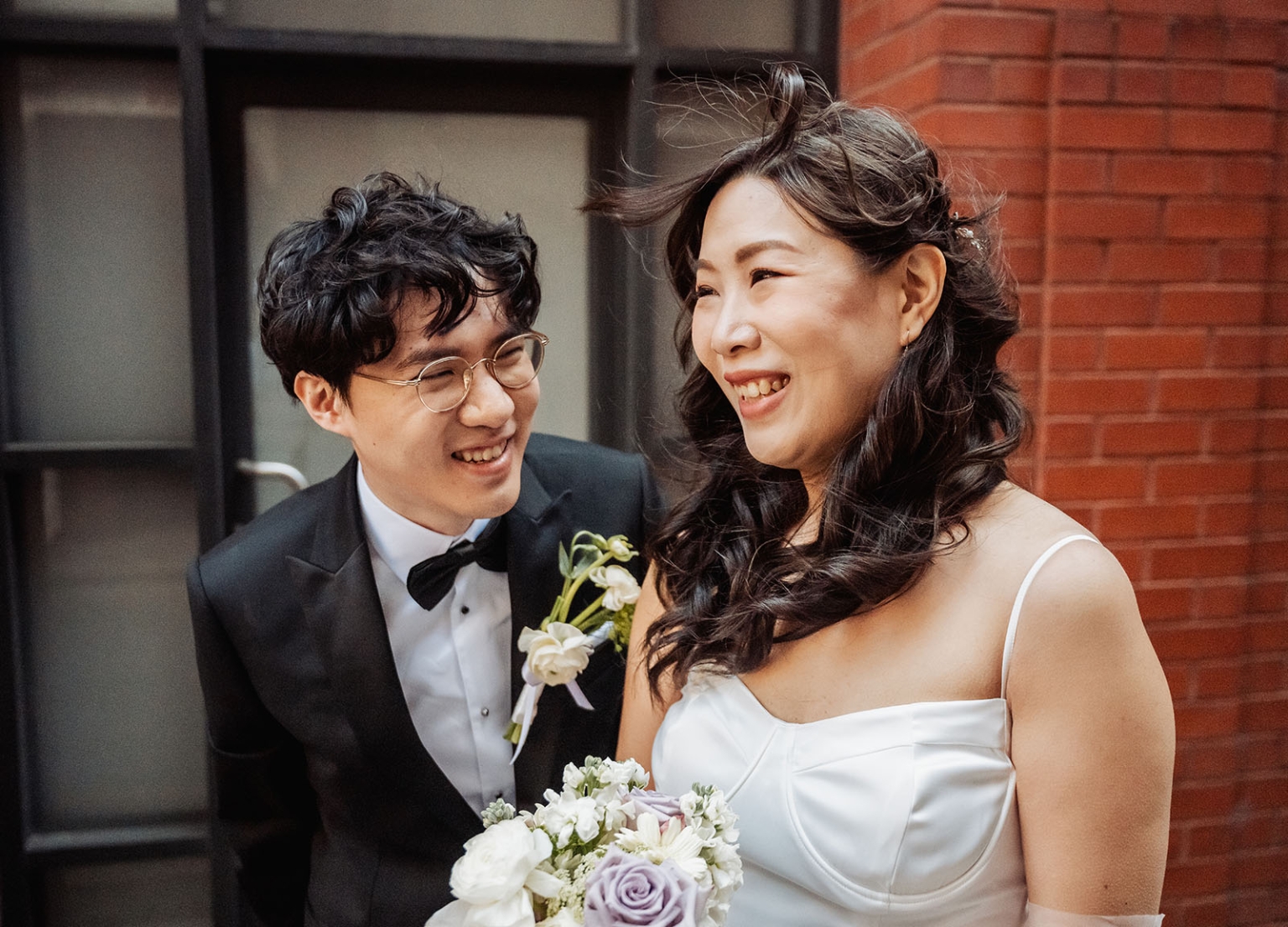 marriage rego office wedding – teri & thomas 20 Teri and Thomas smiling together outside the Adelaide Marriage and Registration Office after their wedding ceremony