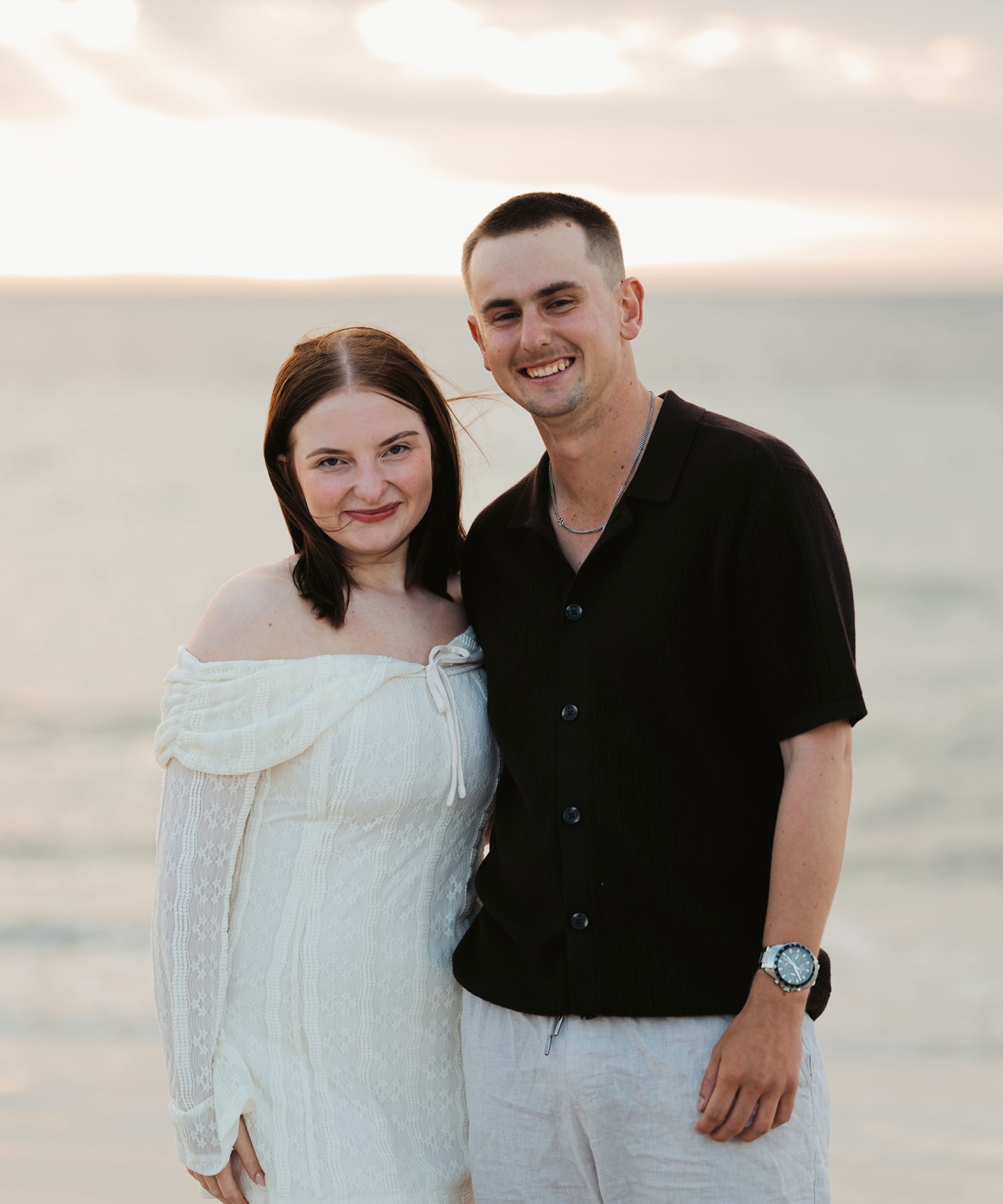 moonta's simms cove proposal – zoe & nathan 20 Zoe and Nathan smiling together on the beach at Simms Cove, Moonta